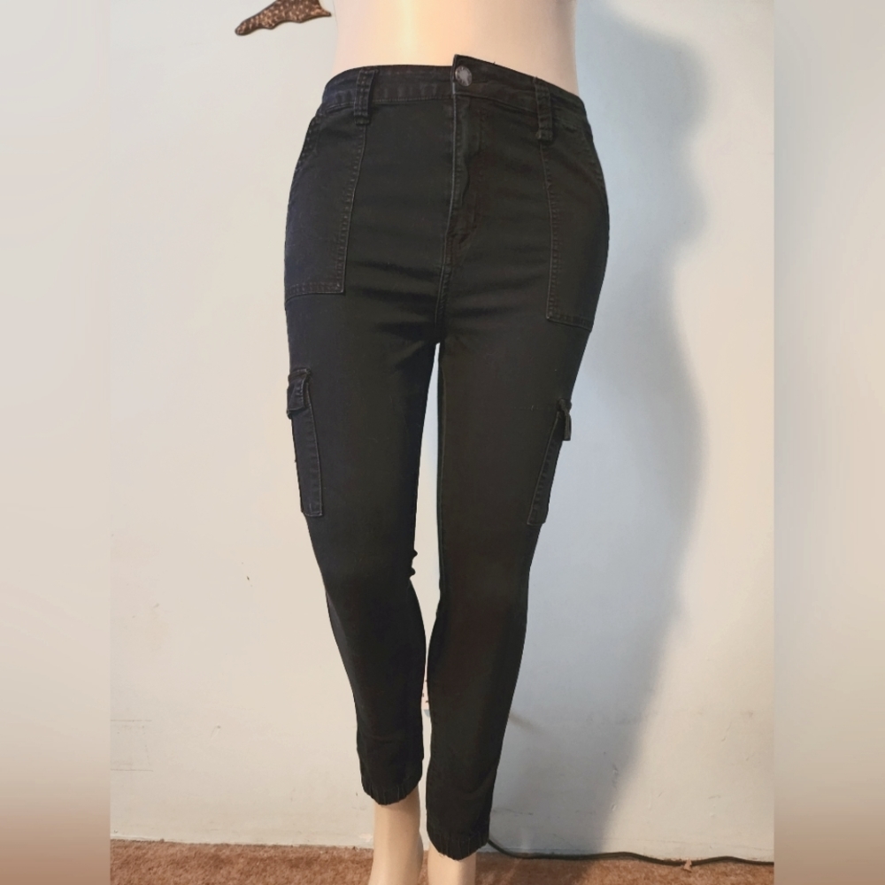 Black cargo style skinny jeans